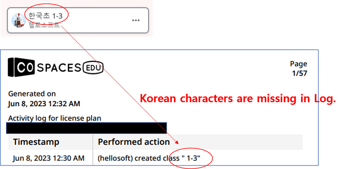 korean character missing in log